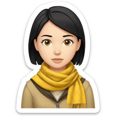 woman with light skin, black hair wearing yellow Pathfinder scarf on neck sticker
