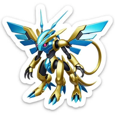 Shiny Futuristic Fakemon-Pokemon-Digimon-Spectrobes-fusion, full body sticker
