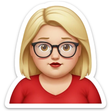 Fat girl with blonde hair and glasses with red shirt sticker