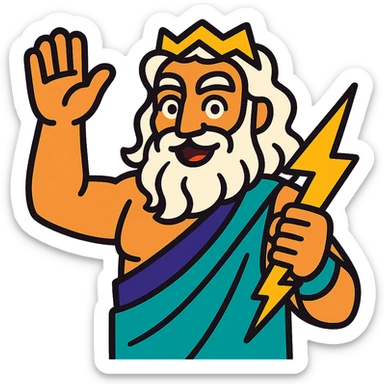 Zeus waving hello in a vibrant toon style sticker