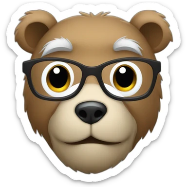 Bear face with gray hair and square glasses sticker