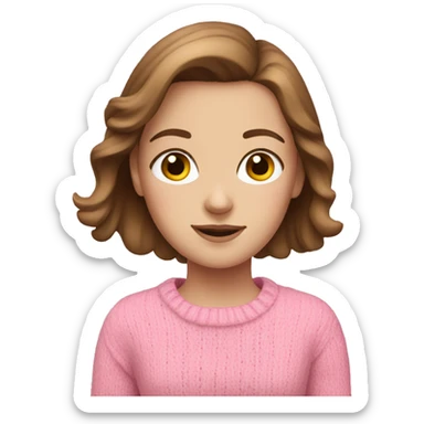 White girl with brown hair with pink sweater  sticker