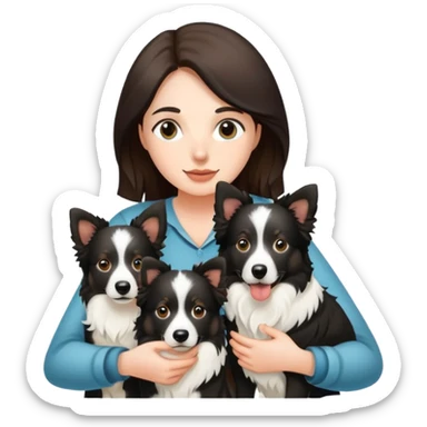 A girl holding two Border Collies sticker