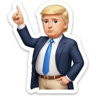 Donald Trump pointing his finger up, full-length, don't make big eyes, hyper-realistic sticker