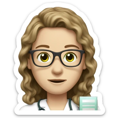 doctor pale white skin brown wavy hair green eyes glasses sticker