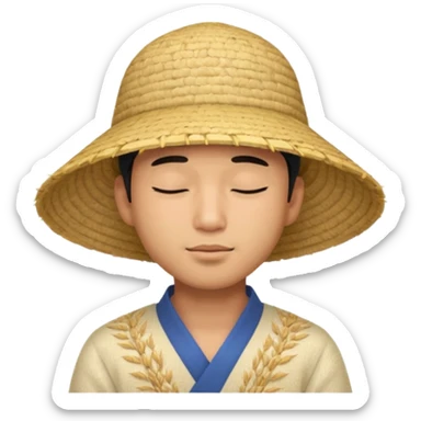 Asian guy with a rice hat, eyes closed sticker