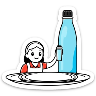 premium water bottle exposed on a premium plate by a high standard waitress sticker