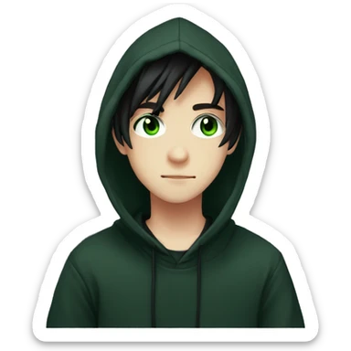 anime boy dark hair dark green eyes in black hoodie in love  sticker