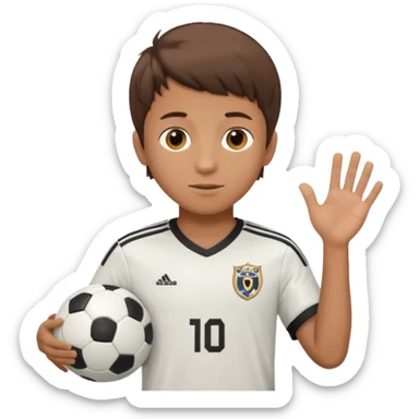 a boy having a soccer ball next to his hand wearing a soccer jersey
 sticker
