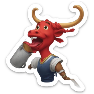 An artistic red bull painting a picture sticker