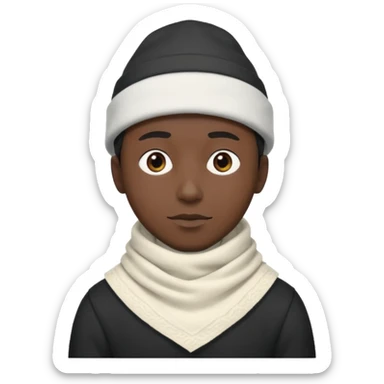 A guy with a triangle body with no arms and legs then his head is a perfect circle and his head is also black then give him a hat that doesn’t go behind his head, and last but not least give him a white scarf, NO BLACK THE COLOR FOR HIS HEAD sticker
