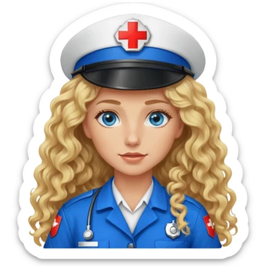 Ambulance driver girl with long curly blonde hair and blue eyes  sticker