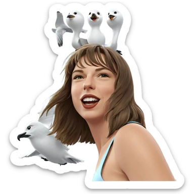 girl with seagull under sky sticker