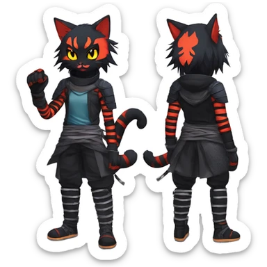 Edgy Emo Anthro Samurai cool pretty dark Litten-Pokémon-cat-fursona-animal techwear Bandages gloves socks sticker