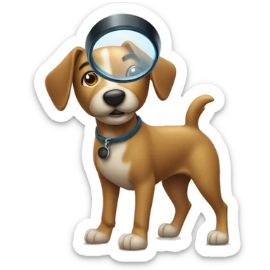 standing dog detective with magnifying glass sticker