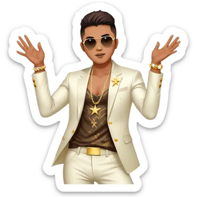 Cinematic Realistic portrait of Sơn Tùng M‑TP, shown as a dynamic pop star with a modern, stylish look and detailed contemporary clothing, illuminated by vibrant, energetic lighting that highlights his star power sticker