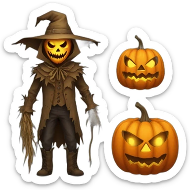 evil scarecrow with jack o lantern head sticker