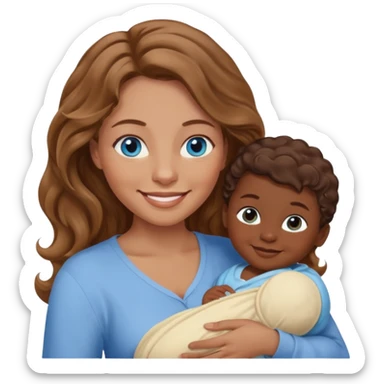 Light brown wavy haired mom and blue eyeswith dark skinned newborn baby sticker