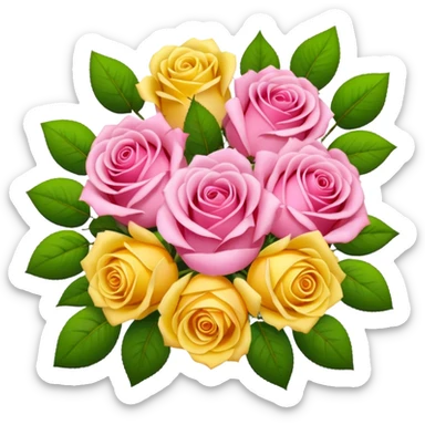 A bouquet of flowers, composed of pink roses and yellow roses. sticker