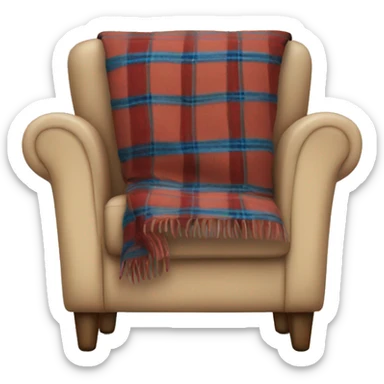 A comfy armchair with a plaid throw draped over it sticker