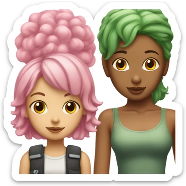 Girl with pink hair kissing girl with green hair sticker