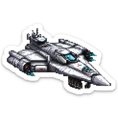 Battleship-style space cruiser with weapons and armor plating sticker