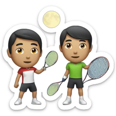 Asian man and Mexican man playing tennis under the moonlight sticker