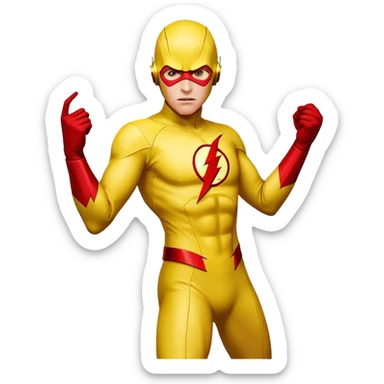 Reverse Flash DC Comics villain in yellow suit with red lightning sticker