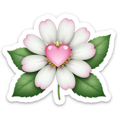 clear white leaf flower with mini pink heart center sticker