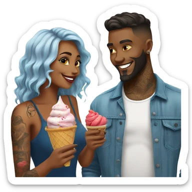 Romantic ice cream date for beautiful tattooed couple sticker