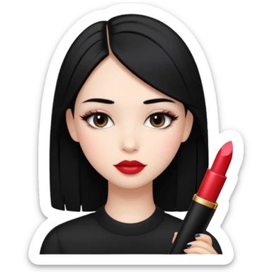 Siyah dümdüz saçlı makyajı soft ve ruju kiko  olan bir kız sticker