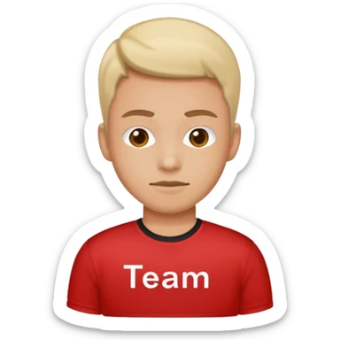 A person who has red shirt that says team coolkid sticker