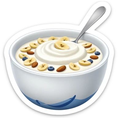 Crüsli-müsli, nøtter, blåbær, bananskiver, med Kefir-Biola-yoghurt i skål  sticker