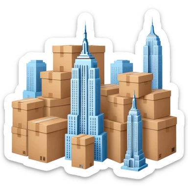 Empire State Building light blue with plain brown cardboard boxes sticker