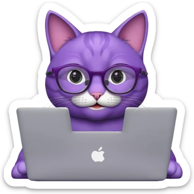 smart purple cat smiling in glasses with laptop sticker