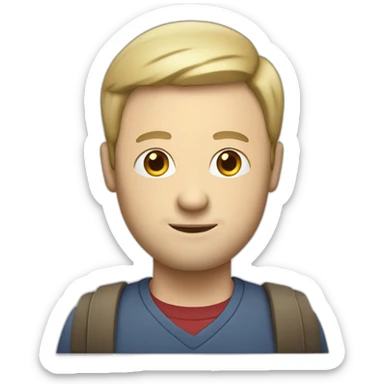 white male with small beard and almost bald  smart casual blue shirt holding papers full profile sticker