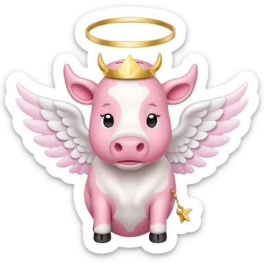 pink cow with angel wings and a halo sticker