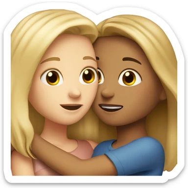 a blonde girl and a brown haired girl hugging  sticker