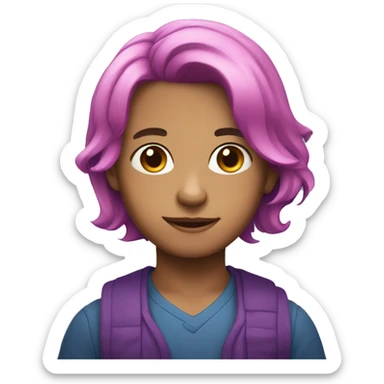 young boy with shoulder length pink, blue, and purple hair  sticker