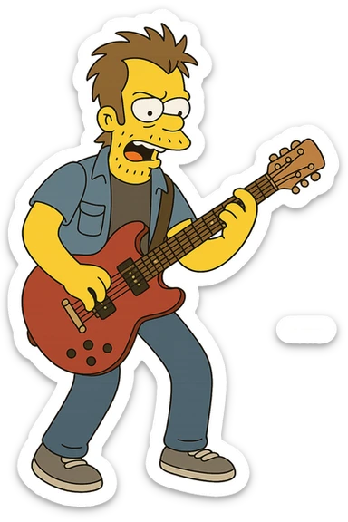 guitarist in clear Simpsons cartoon style sticker