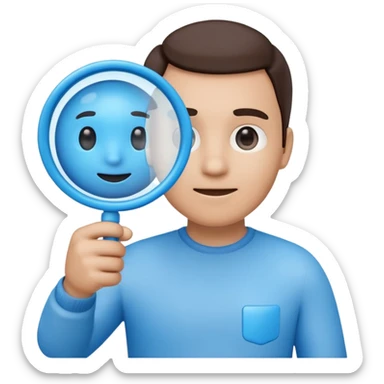 A toy-like 3D blue magnifying glass emoji, chunky proportions, soft plastic texture, bright sky-blue color, subtle highlights, simple and playful emoji style, clean background, centered sticker