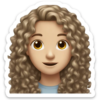 White pale Teen with brown long curly hair and brown eyes  sticker