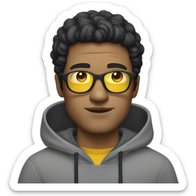 White man with yellow tinted glasses and black hair in a gray hoodie sticker