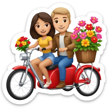 Latina girl with russian man riding a two seater bike with flowers  sticker