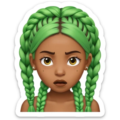 Brown skin girl with green braids making stank face  sticker