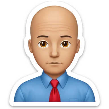 bald with red necktie, blue sticker