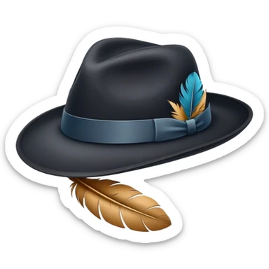 a fedora emoji with a feather sticker