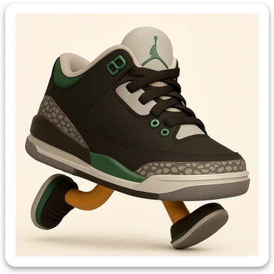 Create a sneaker character with no face, arms and legs, in a running pose, inspired by 3D emoji style. The style should reflect the look of Microsoft style 3D fluent emojis, focusing on the sneaker character's dynamic running pose. sticker