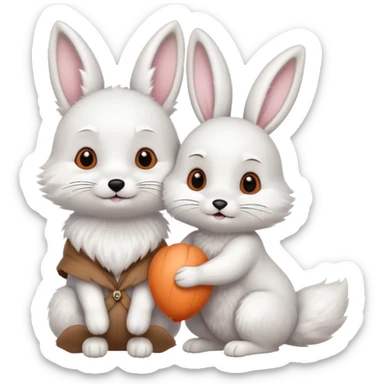 Happ white fox with bunny as friends sticker