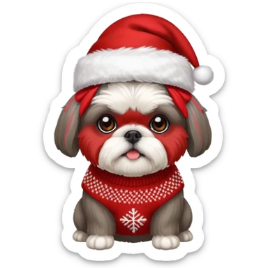 dark grey shih tzu christmas sweater and hat sticker